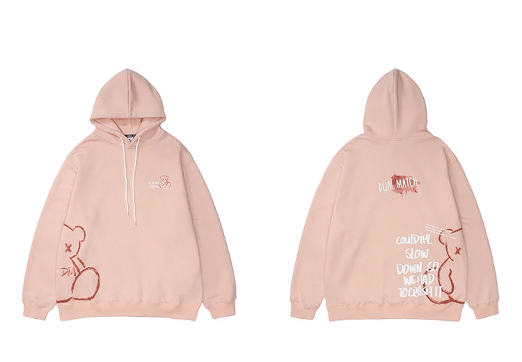 2023 Men Hip Hop Hoodie Sweatshirt Streetwear Bear Letter Print Pullov