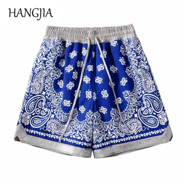 retro cashew flowers casual shorts summer streetwear fashion patchwork knee length men women paisley printing sweat shorts summer street shorts
