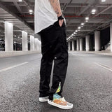 mens high street loose fit elastic waist pants bottom zipper patchwork cargo pants hip hop drawstring sportwear pants joggers urban active pants