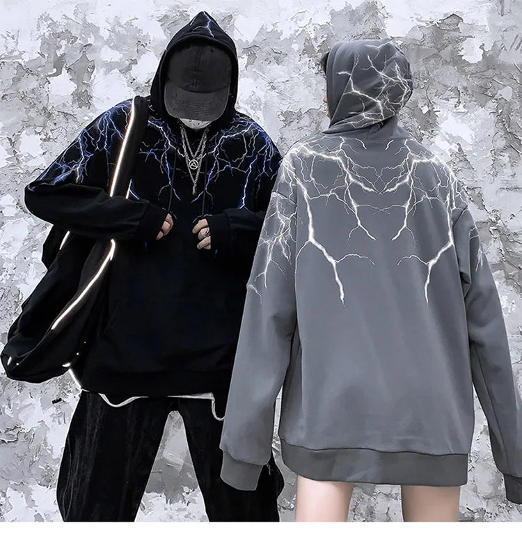 Hip Hop Lightning Hoodie Sweatshirt Men Harajuku Streetwear Hooded Pul