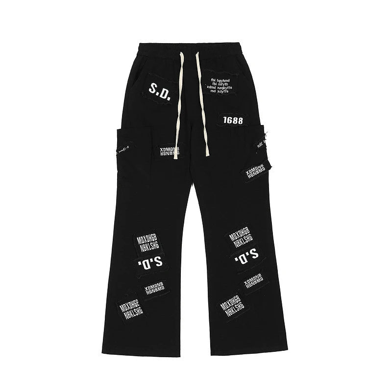 rainbowtouches fashion classic brand mens cargo pants print trousers loose straight high street style overalls black wide legs unique cargo style 4916