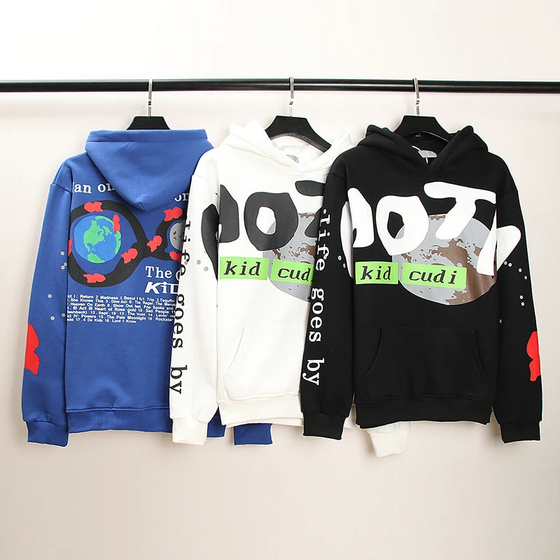 Kanye West Letter Foam Fleece Sweatshirt Mens And Womens Retro Oversiz