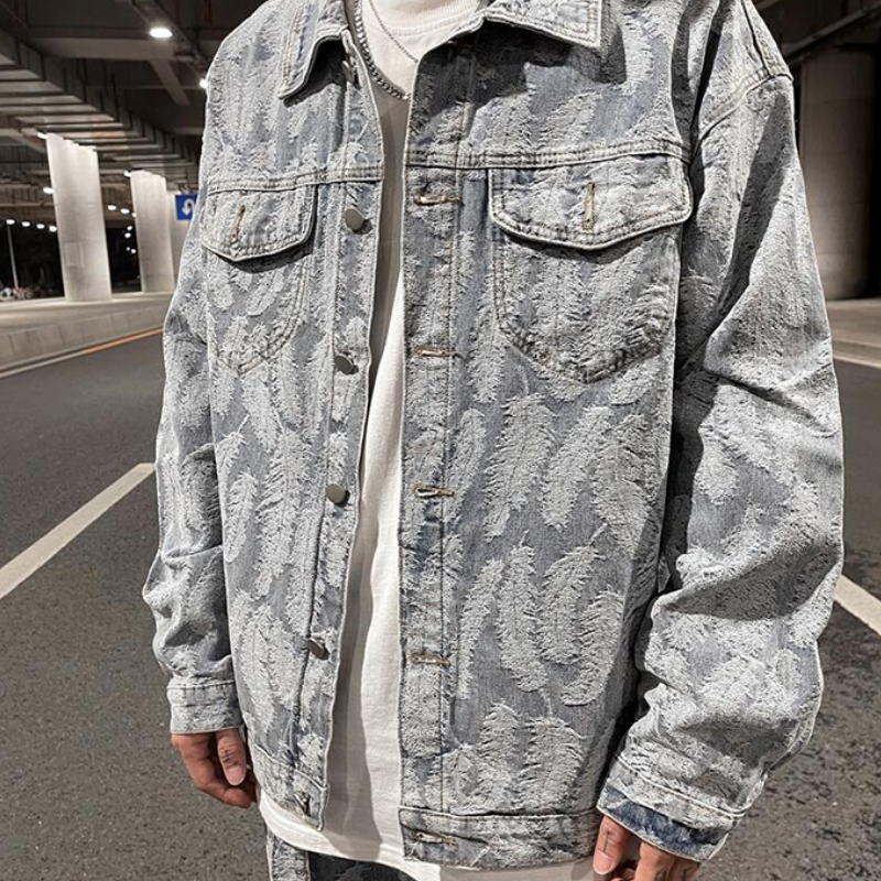 graphic outerwear featuring hip hop denim jeans jacket coat fashion feathers embroidery jeans coats high street outerwear streetwear jackets mens clothing design – premium quality jacket for men
