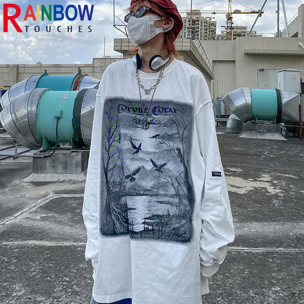 Anime Aesthetic Tee – Rainbowtouches Drop Shoulder Top High Street Abstract – Modern Streetwear for Everyone