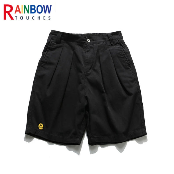 rainbowtouches classic brand shorts male mens smiley embroidery standard color casual summer wear loose trend comfortable pants relaxed fit shorts