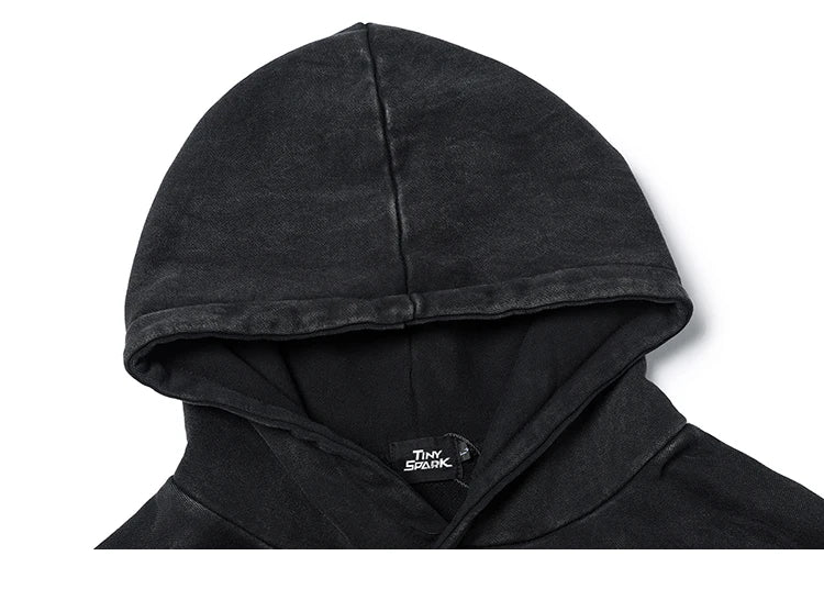 2023 Men Hip Hop Hoodie Sweatshirt Lightning Butterfly Streetwear Hoodie Retro Vintage Washed Black Hooded Pullover Harajuku