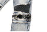 high street pu leather zippers patchwork biker jeans mens stretch denim slim jean pants motorcycle slim trousers hip hop pants unique jeans style 2324