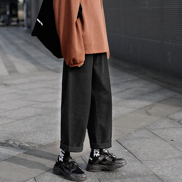 wide legs jeans men fashion retro solid color casual straight jean pants mens streetwear hip hop denim pants mens trousers m 3xl urban skinny jeans