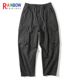 rainbowtouches fashion classic brand mens baggy cargo pants soild color trousers loose straight tooling style lace up overalls baggy cargo bottoms