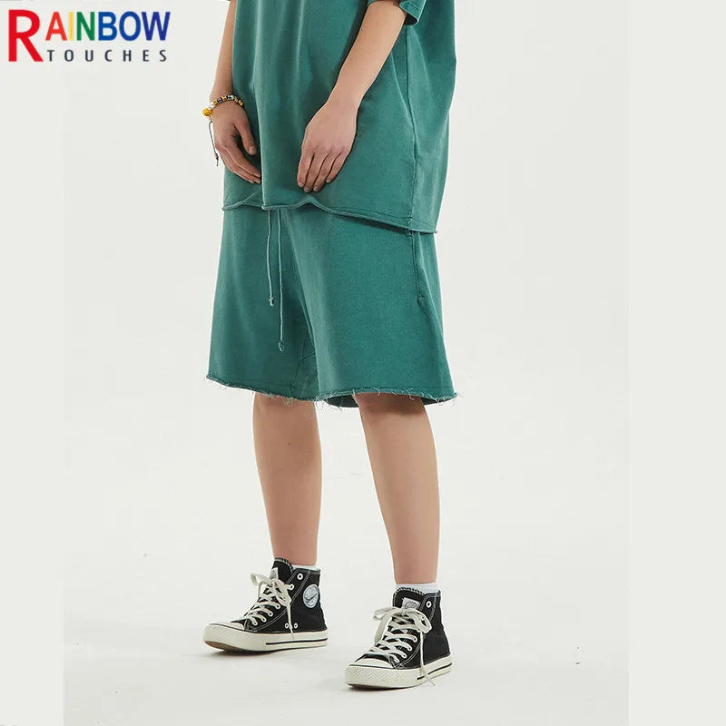 Rainbowtouches Summer Mens New Shorts Fringes Tassels Washing Casual High Street Solid Color Cotton Tidal Current Hawaii Boys