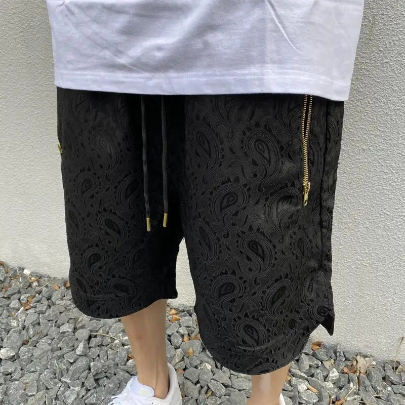 hip hop loose shorts elastic waist pants fashion printed zipper pocket half pants mens drewstring casual sportswear pant joggers streetwear sweatpants