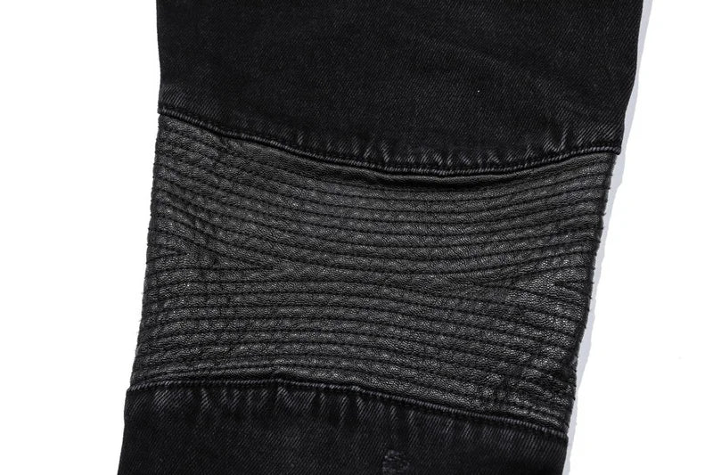 knee zipper hole patckwork skinny denim jeans men casual slim biker trousers jeans fashion streetwear hip hop jean pants joggers unique joggers style 1047