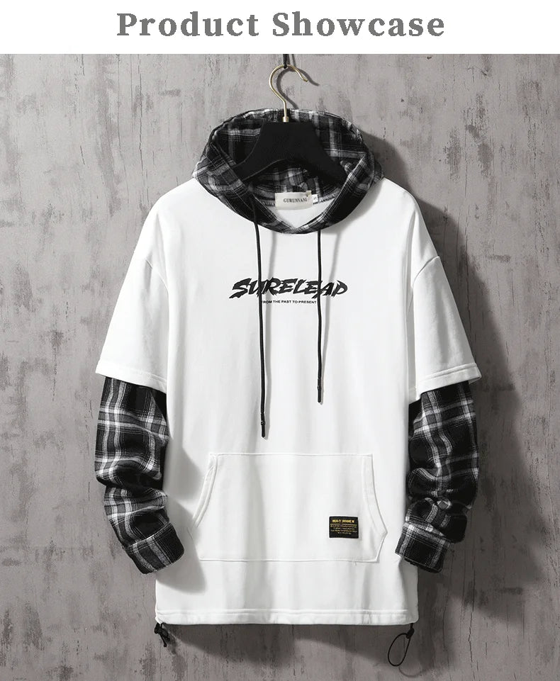 Black Patchwork Hoodies Autumn Spring Mens Sweatshirts Hiphop Punk Str