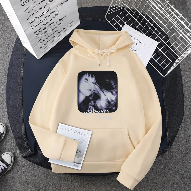 Hip Hop Streetwear Hoodie Sweatshirt Illusion Girl Letter Print Pullov
