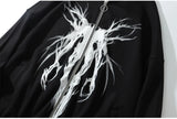 Aolamegs Punk Graphic Print Zipper Ribbon Hooded Hoodie Men Casual Bla