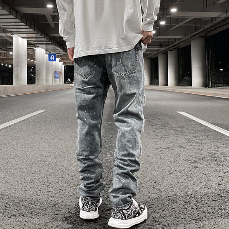 men ripped holes denim jean pants hip hip new fashion straight patchwork pants new casual jeans streetwear mens trousers joggers unique joggers style 1403
