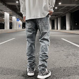 men ripped holes denim jean pants hip hip new fashion straight patchwork pants new casual jeans streetwear mens trousers joggers unique joggers style 1403