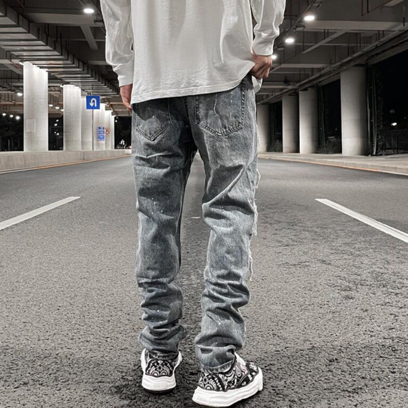 men ripped holes denim jean pants hip hip new fashion straight patchwork pants new casual jeans streetwear mens trousers joggers unique joggers style 1403
