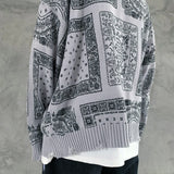 hip hop paisley printed ripped knitted holes sweater mens autumn winter long sleeve pullover streetwear loose sweaters clothing aesthetic street look hoodie, streetwear fashion hoodie, trendy hip hop style outerwear