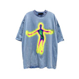 Vaporwave Aesthetic print tee – Distorted Portrait Printing Short Sleeved T Shirt Hip Hop Su