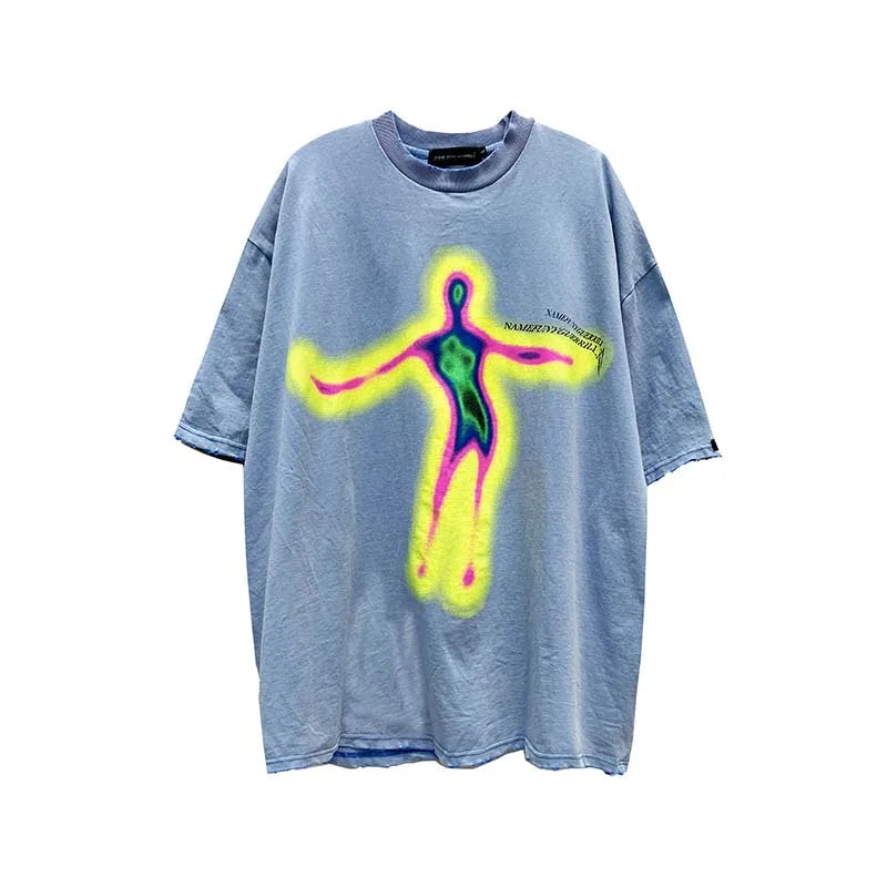 Vaporwave Aesthetic print tee – Distorted Portrait Printing Short Sleeved T Shirt Hip Hop Su