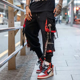 men hip hop black cargo pants joggers sweatpants overalls men ribbons streetwear harem pants women fashions trousers unique joggers style 2697