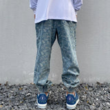 hip hop loose fit elastic waist pants fashion embroidery denim ankle pants mens new casual drewstring sportwear pants joggers sporty tapered joggers