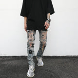 bottom zipper destroyed jeans skinny jeans ripped slim men biker jeans fashion graffiti printed streetwear hip hop pants joggers streetwear sweatpants