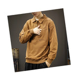 Autumn Y2K Vintage Long Sleeve Sweatshirt Mens Loose Pockets Polo Neck