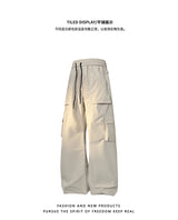 multi pocket mens wide leg straight cargo pants korean fashion track pants male casual loose mopping trousers four seasons unique cargo style 1027
