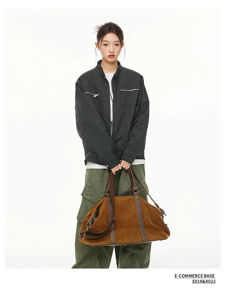 leather varsity jacket, layered style, men's streetwear fashion, trendy oversized fit, urban techwear design, modern hip hop 