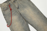 red chain pendant washed vintage jeans men women streetwear fashion hip hop loose casual wide leg denim jeans pants trousers unique jeans style 1473