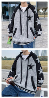 retro flame hoodie, high-street style, oversized streetwear hoodie for men, urban techwear fashion