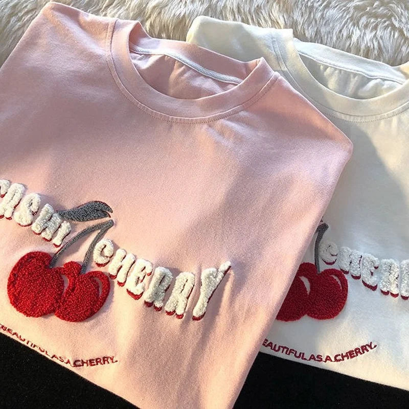 Anime Graphic tee – Fashion Korean Brand Chic Flock Cherry Embroidery T Shirts K