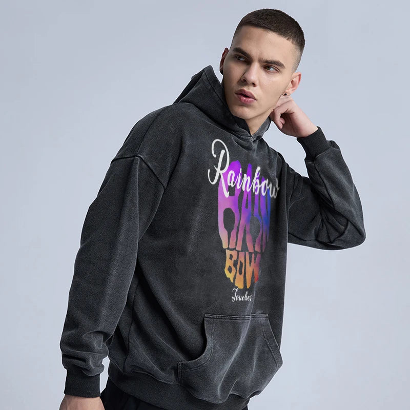 gothic barcode glitch featuring rainbowtouches washed hooded unisex sweatshirts fashion design printed cotton high street comfortable occident stylish clothing