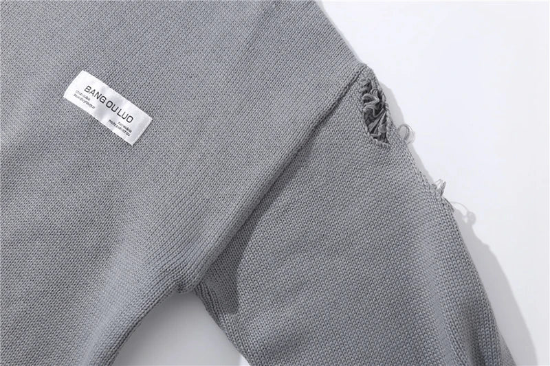 rainbowtouches luxury graffiti hip hop pullover hole oversize sweater men fashion vintage loose long sleeve harajuku sweater Y2K vintage urban hoodie, unique limited edition hoodie, high quality cotton pullover