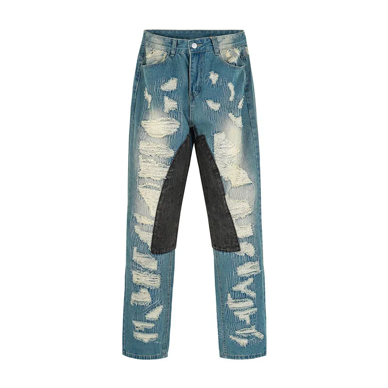 destroy ripped scratched patchwork denim jeans mens casual straight biker zipper trousers streetwear hip hop jean pants joggers unique joggers style 3910