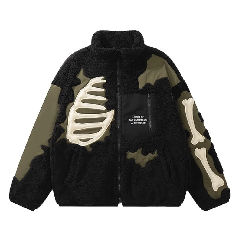 Gothic Oversized Tee – Mens Casual Skulls Patchwork Fleece Jackets Coats New Hairy