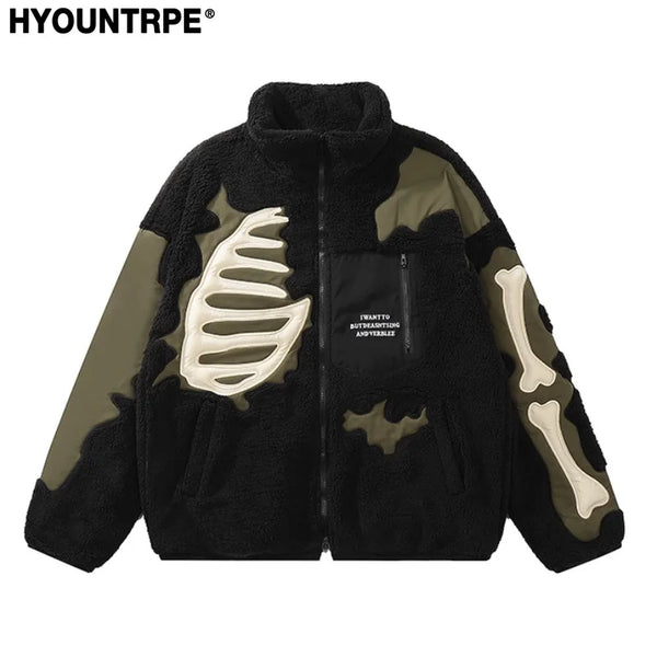 Gothic Oversized Tee – Mens Casual Skulls Patchwork Fleece Jackets Coats New Hairy