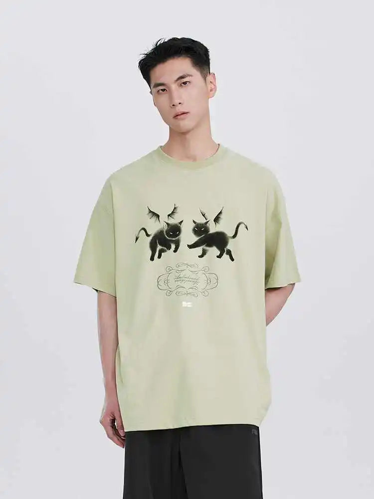 Gothic Anime panel – American Devil Kitten Print T Shirt Men Summer New Retro Har