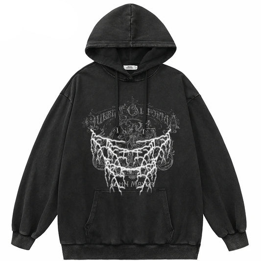 2023 Hip Hop Streetwear Hoodie Sweatshirt Washed Retro Graphic Lightni