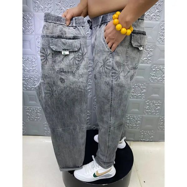 summer thin loose wide leg men jeans soft lyocell elastic fashion casual straight drawstring denim trousers black blue gray vintage washed jeans