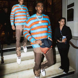 grunge knit sweater with heavyweight fabric, layered urban look for cold weather, street fashion menswear trend for seasonal 