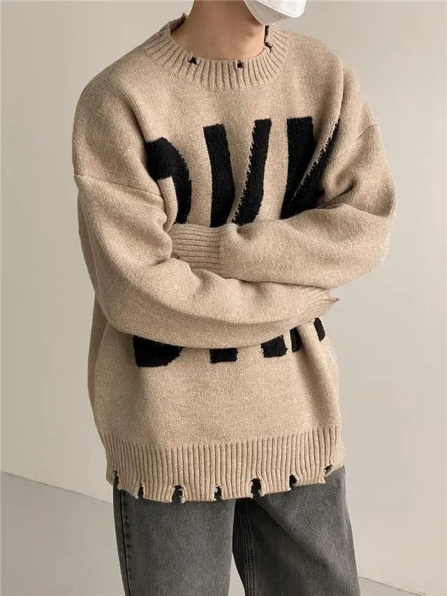varsity knit sweater with retro streetwear styling for fall and winter outfits, ideal for men’s fashion and seasonal streetwe