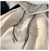 Embossed Letters Casual Hooded Sweatshirt Basic Colours Drawstring Cla