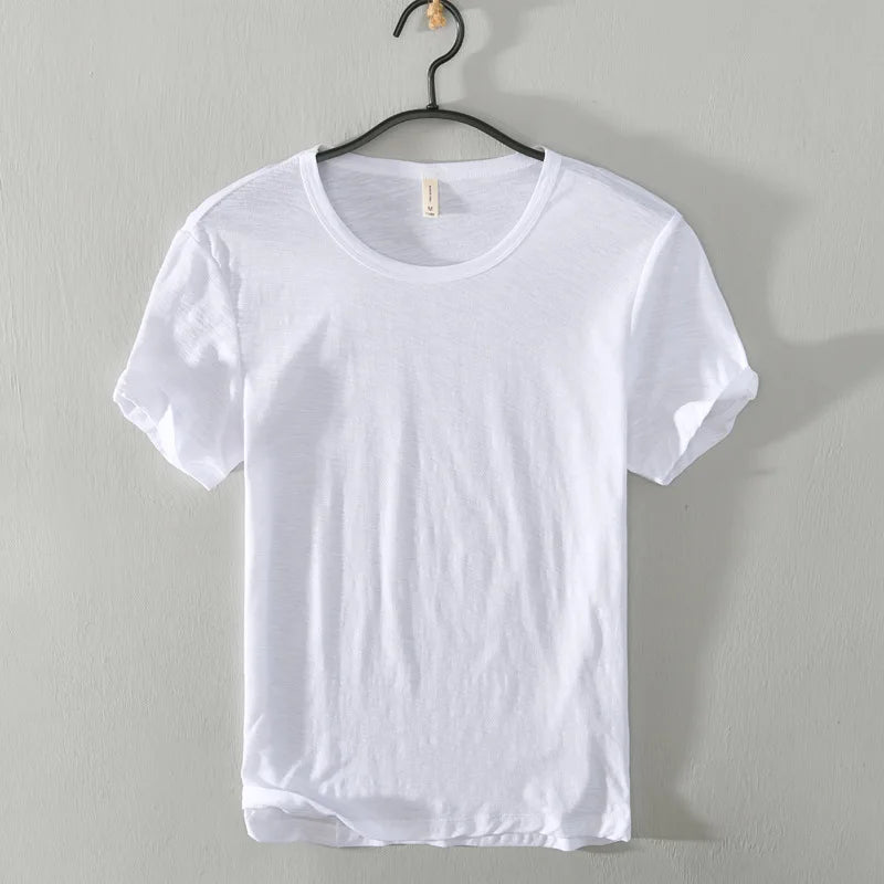 Summer Short Sleeved Men'S Thin Section Casual All Match Loose Cotton Breathable Round Neck Solid Color Bottoming Shirt