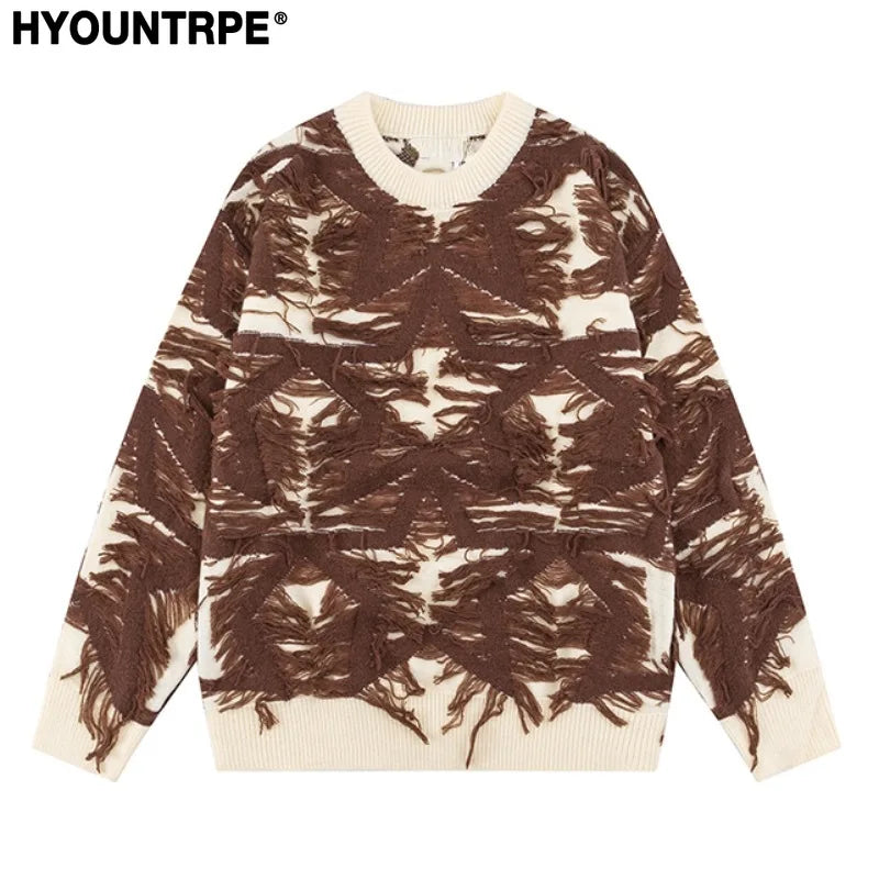fashion stars tassel knitted sweater pullovers men fashion long sleeve loose sweater unisex autumn winter cotton jumper knitwear - bold artwork streetwear hoodie, vintage look oversized hoodie, anime inspired graphic hoodie