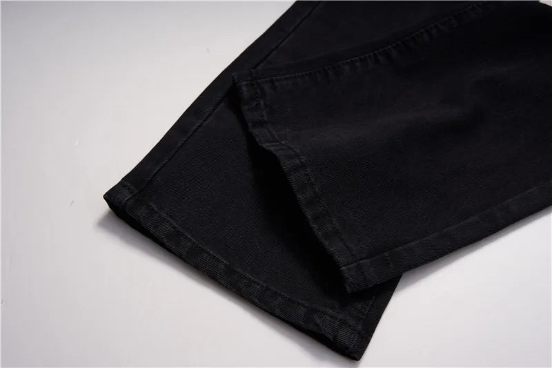 fashion back skull letters embroidery denim flare jeans mens zipper straight trouser hip hop streetwear pants joggers jeans men unique joggers style 636