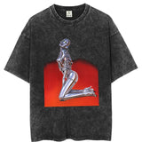 Sadcore Graphic tee – Vintage Men Tshirt Streetwear Hip Hop Portrait Robot Dinosau