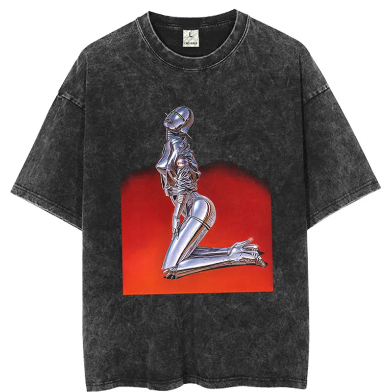 Sadcore Graphic tee – Vintage Men Tshirt Streetwear Hip Hop Portrait Robot Dinosau